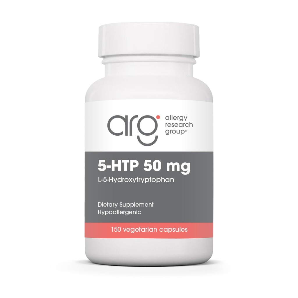 Grup Riset Alergi 5- HTP Tambahan 50mg - Serotonin untuk Pria & Perempuan, Dukungan Tidur, L-5- Hydroxypyphan, Murni, Kapsul Vegetarian - 150 Cacah