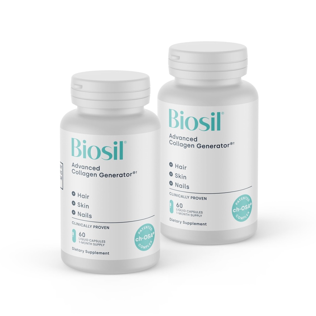 Suplemen Biosil Collagen Booster - 60 Liquid Capsules, Paket 2 - Dipatenkan ch-OSA Activator untuk Skin, Hair, Nails & Joints - Mendukung Produksi Alami - 60- Day Suppply