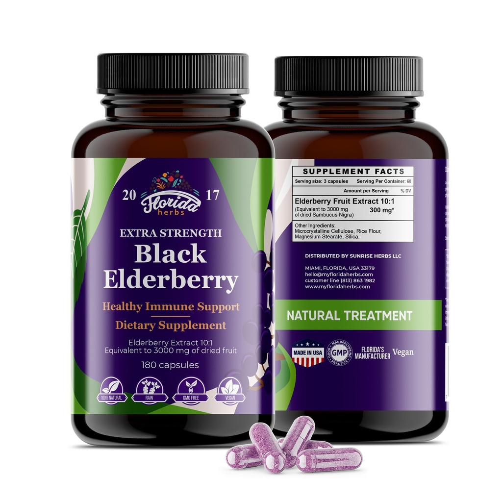 Elderberry Capsules Hitam 124; 180 Count 124; Sambucus Elderberry Vitamin, Non-GMO, Gluten Free, Organik Elderberry Extract Sambucus Nimra