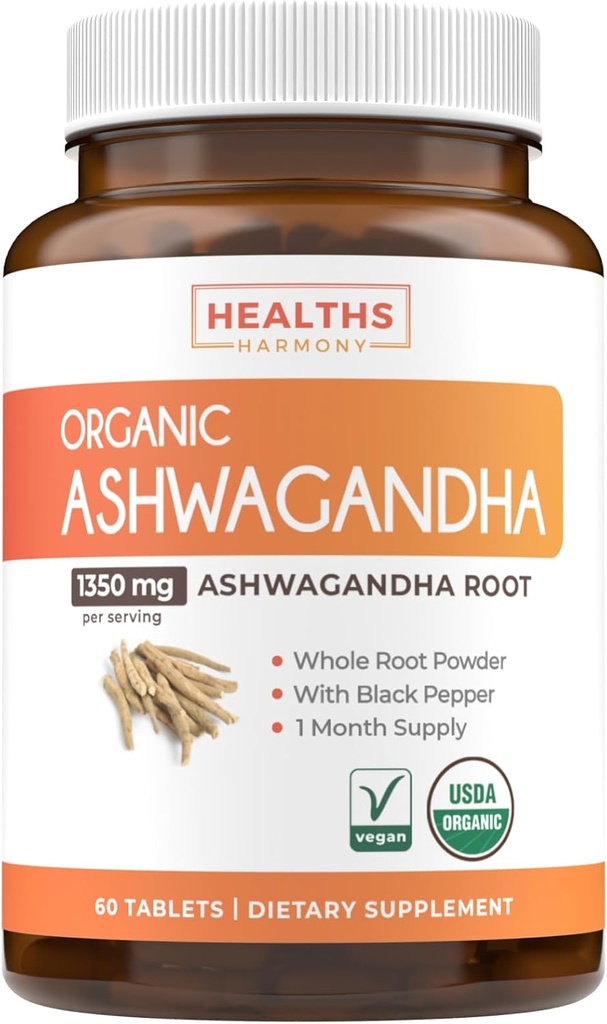 Tambahan Organik USDA Ashwagandha - Potensi Tinggi Ashwagandha Pills Made With Organic Black Pepper for Enhanced Absorpsi - Vegan Non- GMO Dibuat di Amerika Serikat & Lab Verifikasi (1 Bulan Suppply)