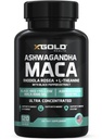 Ashwagandha 500mg + Maca Root Black, Merah, Kuning 4000mg, Rhodiola & L-Theanine: 30: 1 Ekstrak Ashwagandha Capsules, 20: 1 Ekstrak Katup Root Maka - Tambahan untuk Pria dan Perempuan