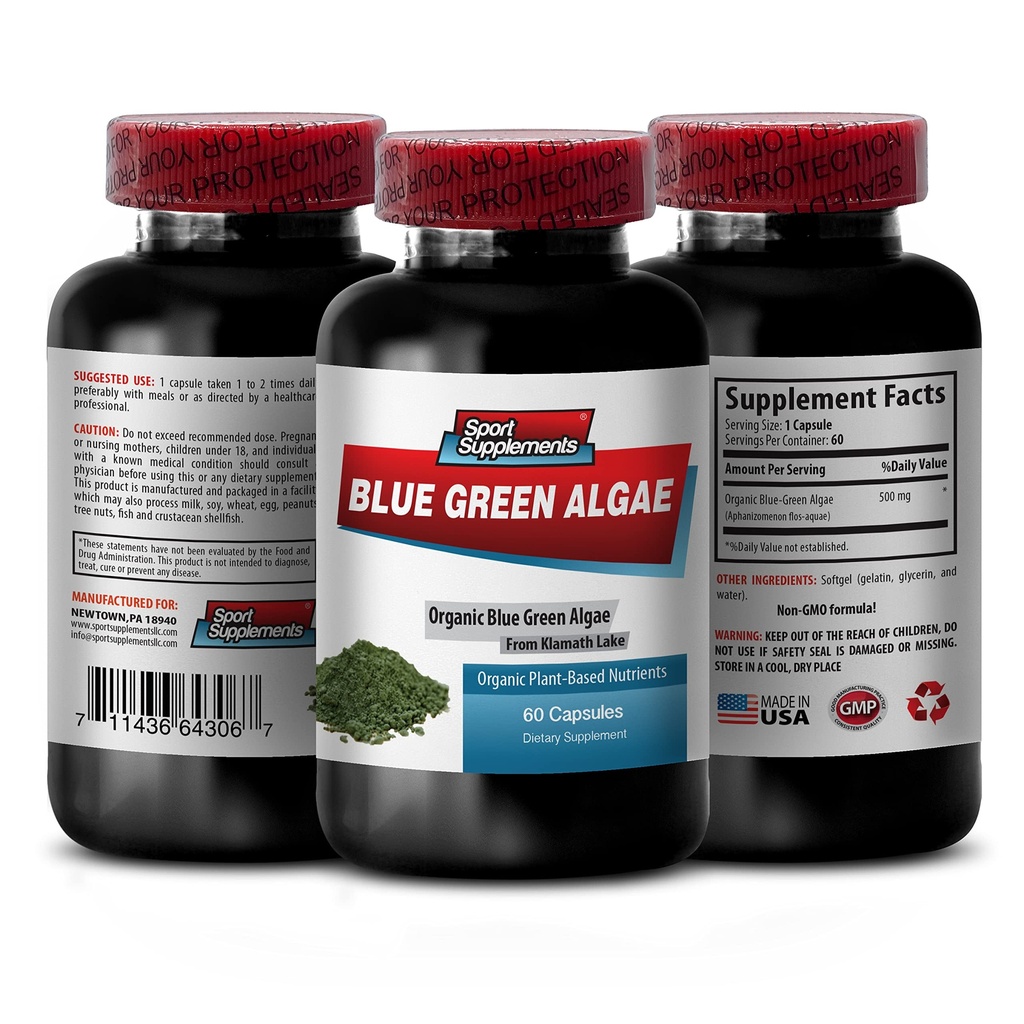 Suplemen Herbal Murni - Klamath Blue Green Algae - Meningkatkan Tingkat Energi, Menimbulkan Gangguan dan Enhance Ammune Sistem, spirulina, klorella, Klamath Blue Green Algae Powder - 1B 60 Capsules