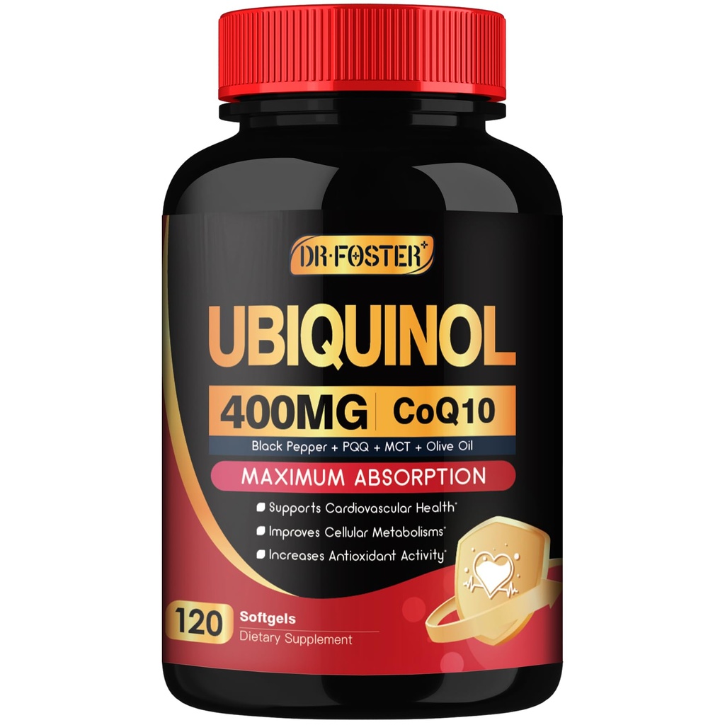 DRFOSTER Coq10 400 mg Softgeels Ubiquinol dengan PQQ & Vitamin E, Olive Oil, Heart, Brain & Energy Dukungan - 120 Days Suppply