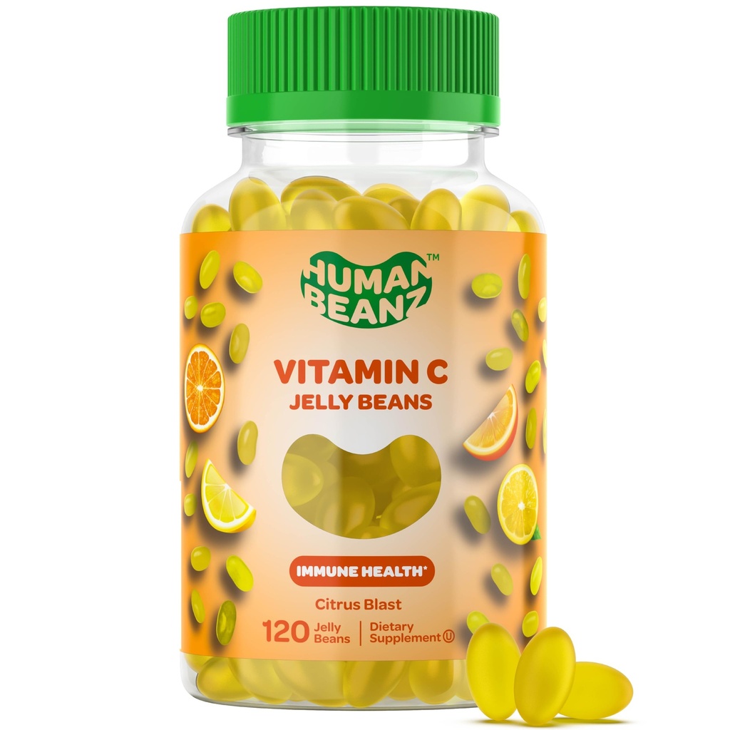 Vitamin C Jelly Bean Gummies for Adules, Immune Suplemen Dieter, Vegetarian, 120 Citrus Blast Jelly Beans, Kosher