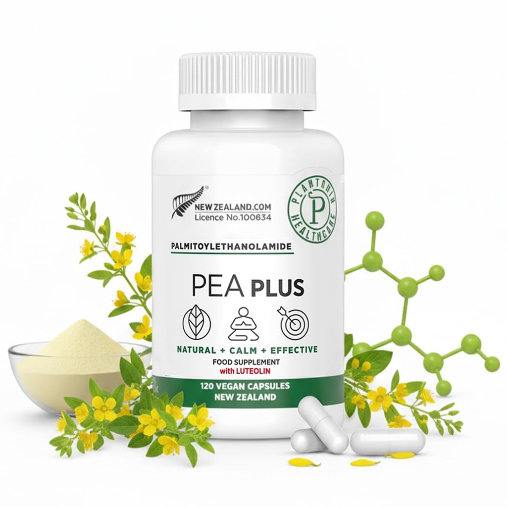 Selandia Baru - Palmitoylethanolamide 600mg + Luteolin - Misronized Pera Suplemen - 120 Vegan Capsules