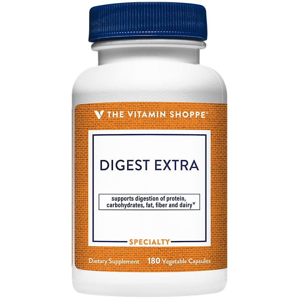 The Vitamin Shoppe Digetical Enzyme- Comprehensive Formula for Fats, Carbohydrates, and Protein Diadolve - Aids Gluten and Dairy Breakdown and Support NUtrient Absorpsi (180 Vegetable Capsules)