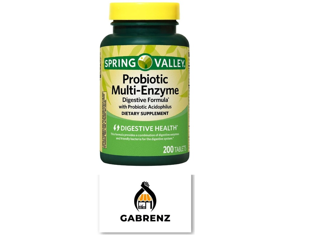 Spring Valley Probiotic Multi- Enzyme Digetical Formula Tablet, 200 ct - A Comprehensive Blend of Progories and Digetical Enzymes untuk Mendukung Kesehatan Digetsy. (Kemas 1) Termasuk sebuah Gbz Ref Magnet