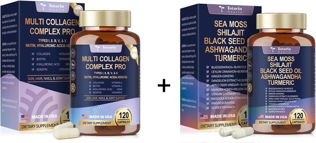Totaria 18-in-1 Collagen Peptides Caps & 25-in-1 Sean Moss Caps