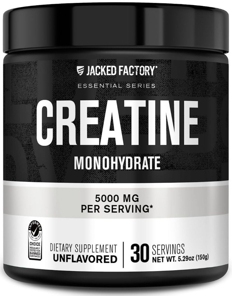 Jacked Factory Creatine Monohydrate Powder 150g - 5g Daily Creatine Suplement for Men and Women, Vegan - Friendly, Third- Party Tested - 30, Unflashing