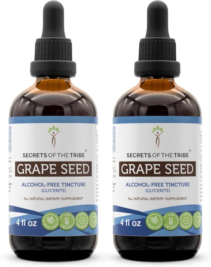 Rahasia dari Tribe Grape Tincture Alcohol-Free Liquid Extract, Grape (Vitis Vinifera) Benih Kering (2x4 FL OZ)