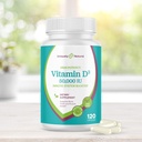 Vitamin D3 50.000 IU 125mcg Kapsul - 120 Organik Suplemen Weekly, Pil Bebas GMO tanpa GMO, untuk Strong Bones, Teeth, Immune - Dibuat di AS