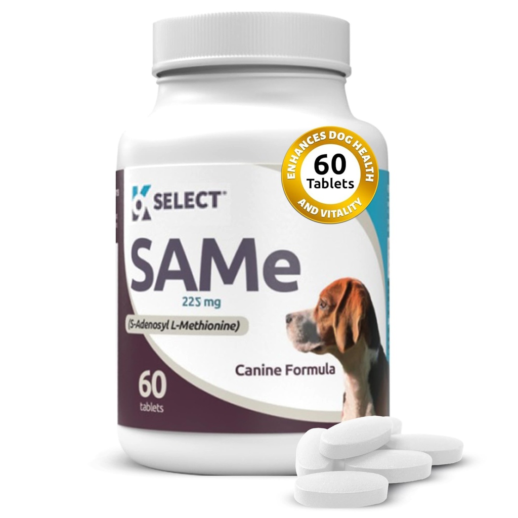 K9 Pilih SAM-e untuk Dogs: 225mg, 60 Tablet Aktif S-Adenosylll-L-Metionine Liver Suplemen - Kognitive dan Gulir Kesehatan Gabungan untuk Medium dan Large Dogs