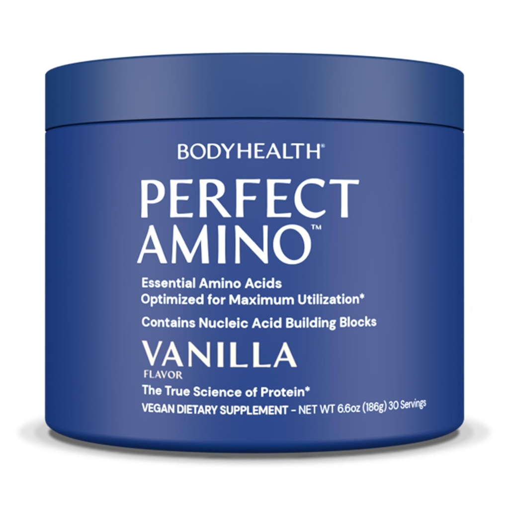 BodyHealth PerfectAmino Powder - BCAA dan bubuk EAA untuk Pre dan Post Workout - Amino Acid Energy Minuman untuk Pria dan Wanita untuk Mendukung Lean Muscle dan Pemulihan - Vanilla - 30 Servis