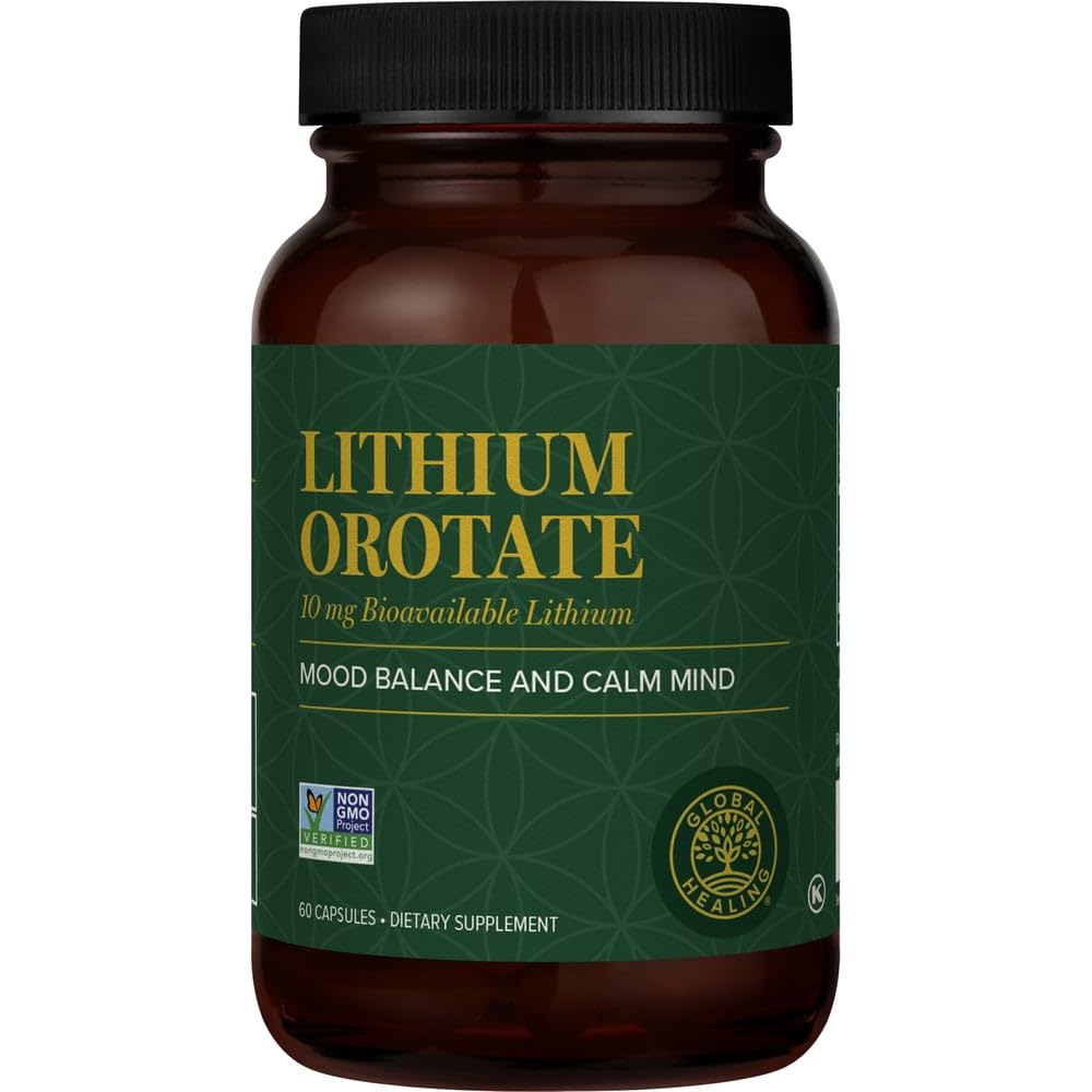 Global Healing Center - Lithium Orotasi 10mg - Non- GMO, Gluten Free, Vegan Friendly Health Lithium Suplemen untuk Pendukung Mood, Fungsi, dan Kejelasan (60 Capsules)