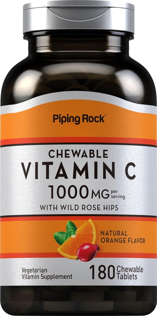 Piping Rock Vitamin C Chelable 100mg 124; 180 Tablets 124; Orange Flavor 124; Vegetarian, Non-GMO, Gluten Free Supplemen