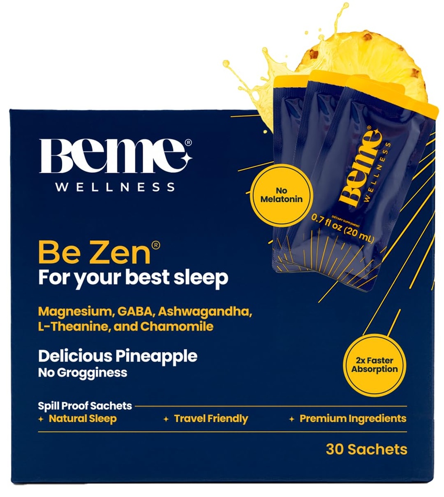 BeMe BeZen Sleep Aid Supplemen Natural Without Melonalain - 2X Absorpsi Than Pills - Sleep wiids for Adules with Magnesium, Ashwagandha, Chamomile, L- Theanine GaBA - Delicious Pineapple