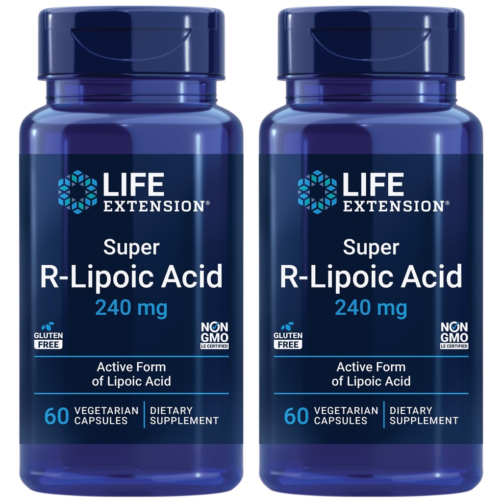 Hidup Ekstensi Super R- Lipoic Acid - Acid-Sehat, Efisien Stress Pertahanan - dengan 240 mg Aktif R-Form Acid R-Lipoic - Gluten-Free - Non-GMO - Vegetarian - 60 Capsules (2 Pack)