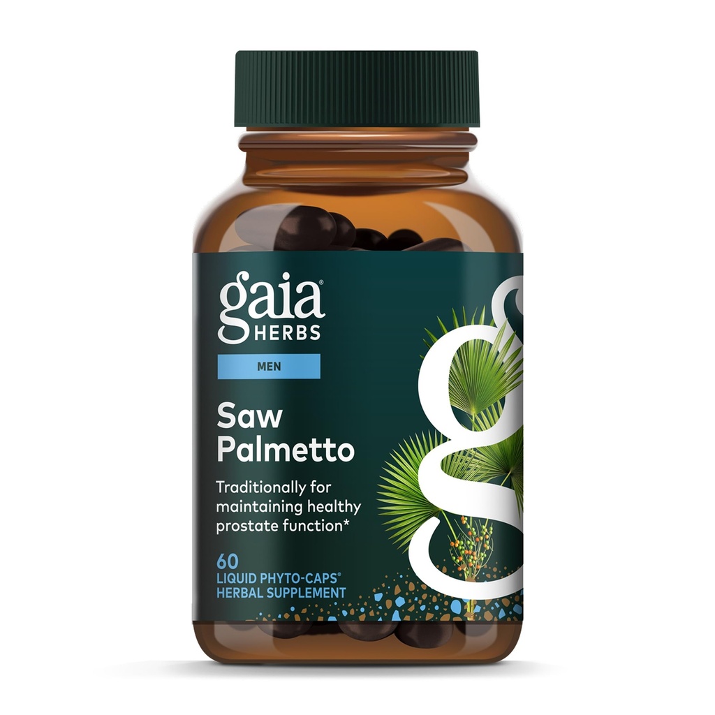 Gaia Herbs Saw Palmetto - Mendukung Fungsi Prostat Sehat untuk Pria - Berisi Saw Palmetto dan Sunflower Seed Leethin untuk Mendukung Kesehatan Pria - 60 Vegan Cair Phyto- Capsules (30- Day Suppply)