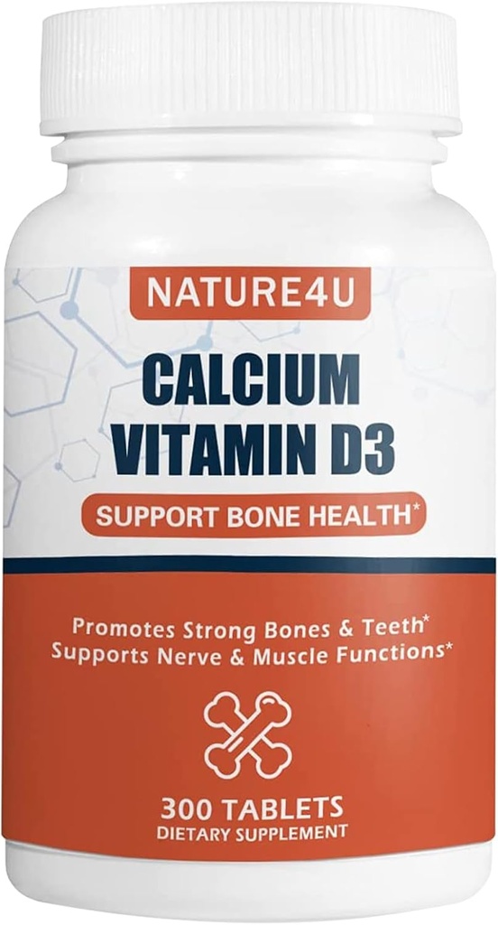 Kalsium 1000 mg dengan Vitamin D3, Tambahan Kesehatan Tulang untuk Dewasa, Dukung Kesehatan Muscel Nerve dan Peledak Kalsium, 300 Tablet