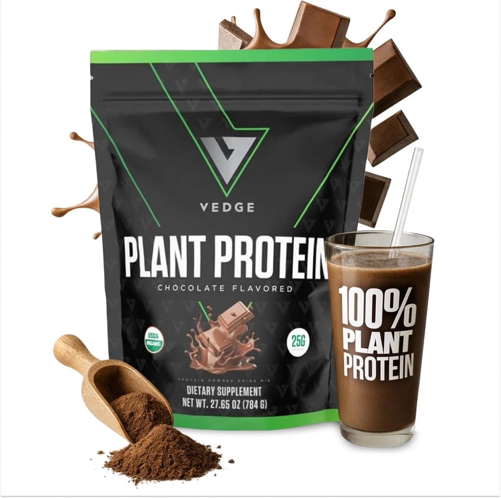 vedge Vegan Protein Powder - Tanaman Protein Powder dengan Pea, Labu & Sunflower - USDA Organik, Amino Acids, Daired Free, Gluten Free, Soy Free, Keto, Non GMO, Smooth Texture - Chocolate - 20 Pelayan