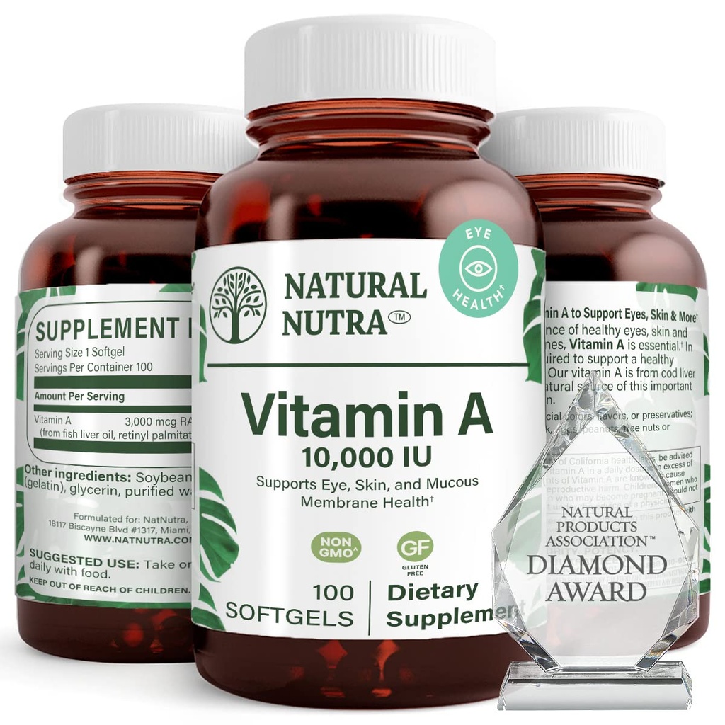 Natural Nutra Vitamin A 10.000 IU Softgels - High Potency Eye and Skin Vitamin