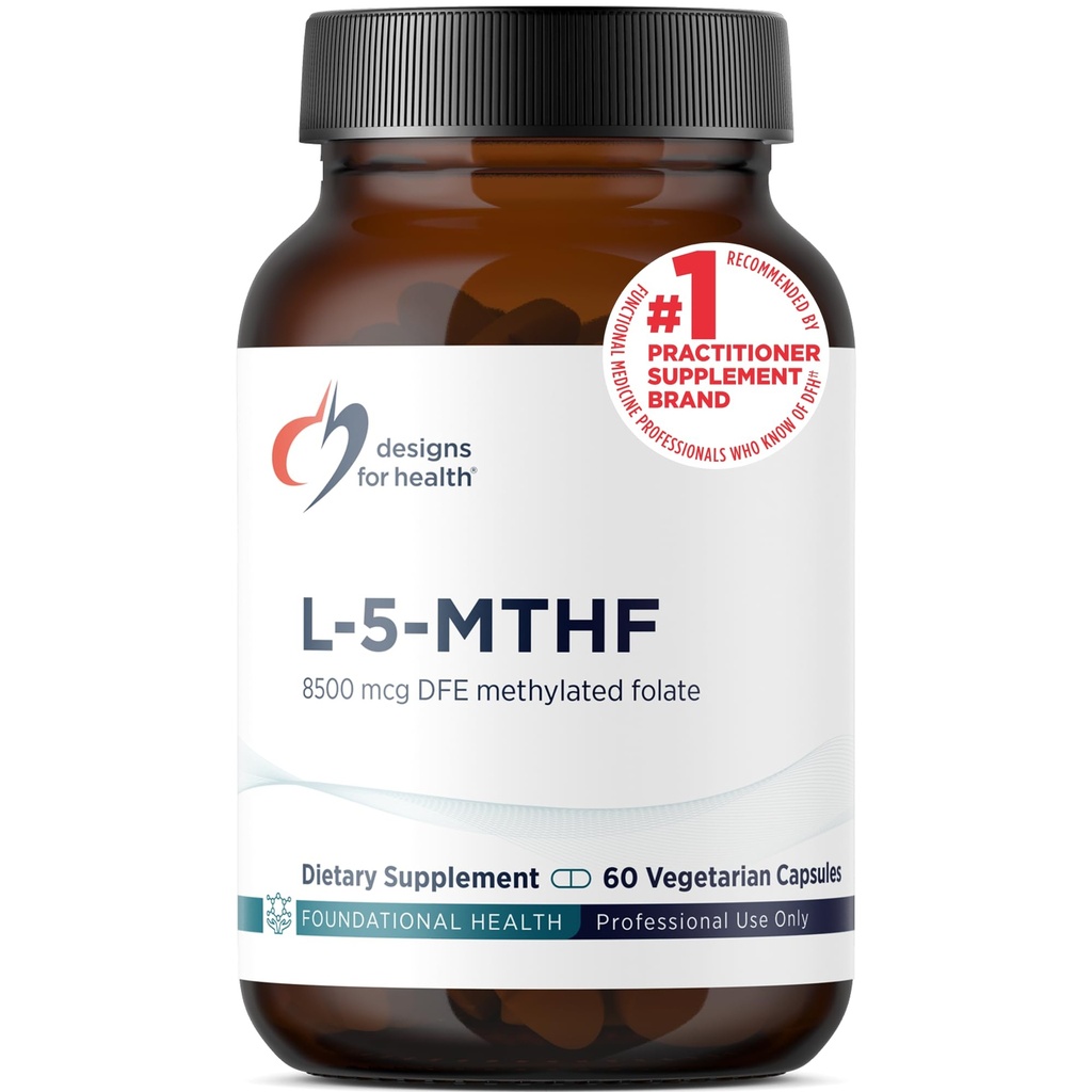 Design for Health L 5- MTHF - Quatrefolic L Methylfolat Suplement 5mg (8500 DFE) - Methoylated Freelent Suplemen Perempuan & Men - Supports Metalation - Non-GMO, Gluten Free (60 Capsules)