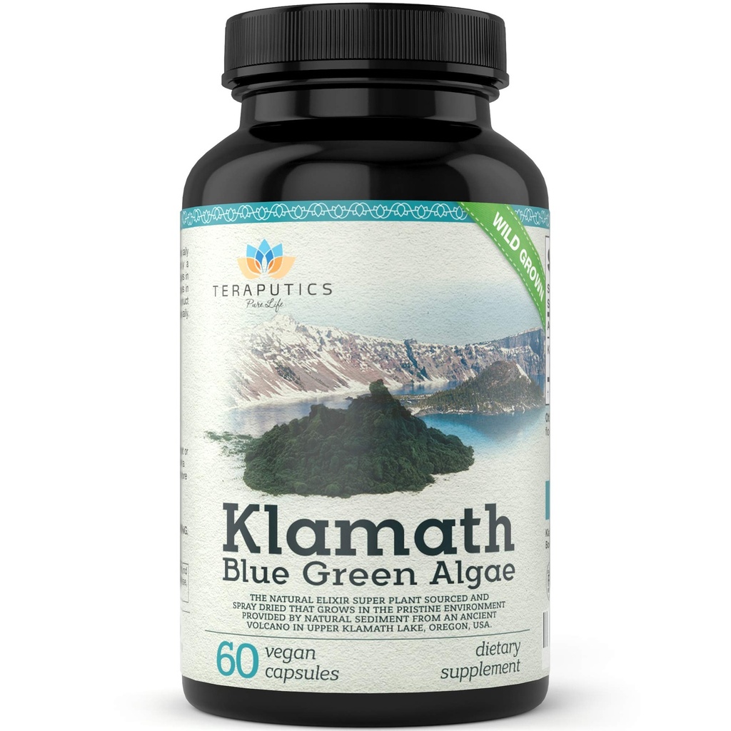 Premium Klamath Lake Blue Green Algae - Lebih kuat dari Spirulina dan Chlorella Suplemen 124; Clorofil Clorofil Kaya Kaya, Diberi dari Danau Organik Klamath, 500mg, 60 Vegan Capsules