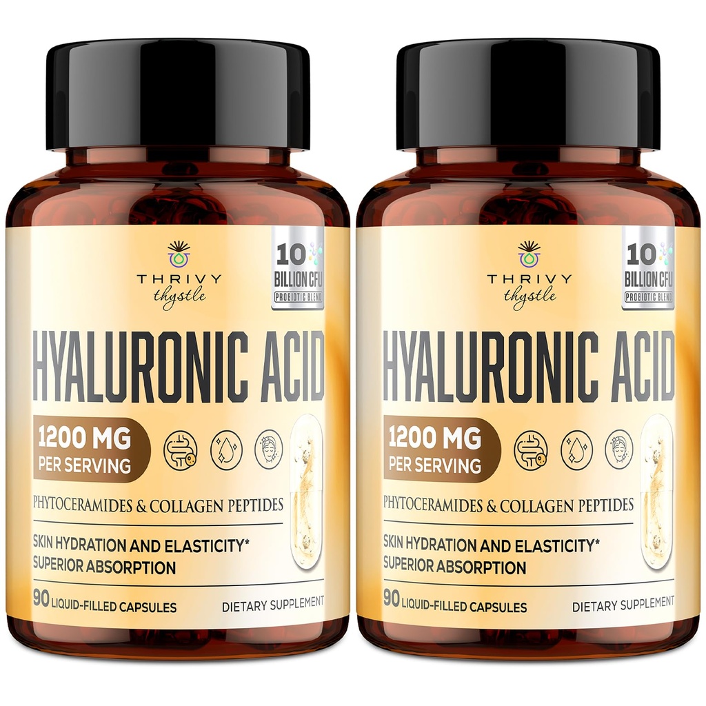 19- in 1 Hyaluronic Acies Capsules - Hylunaric Acid 1200 mg, with Collagen Peptides, Vitamin C, Phytoceramides - for Skin, Eyes, Gastrointestinal, Bones Support (2 Pack)
