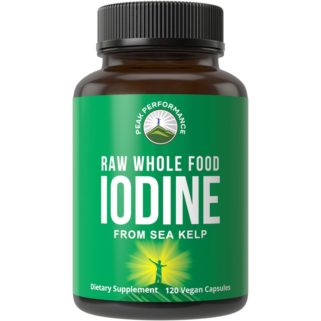 Raw Whole Food Loodine Supplement from Organic Kelp (Asterofil Nodotum) by Peak Performance. Potasium Iodide Dukungan Tablet. Untuk Metabolisme, Energi, dan Imune. 120 Vegan Capsules, Pil.