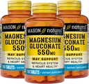 Mason Natural Magnesium Gluconate 550 mg, 300 Day Suply for Normal Healthy Heart and Gugup System Support, 100 Tablet (Paket 3)