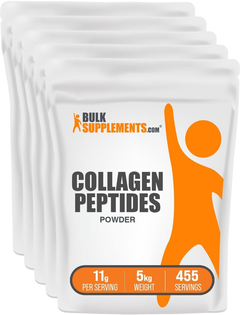 BulkSuplements.com Collagen Peptides Powder - Bovine Collagen Powder, Suplemen Kolagen bubuk - Dihidrolized & Gluten Free, 11g per Serving, 1kg (2.2 lbs) (Paket 5)