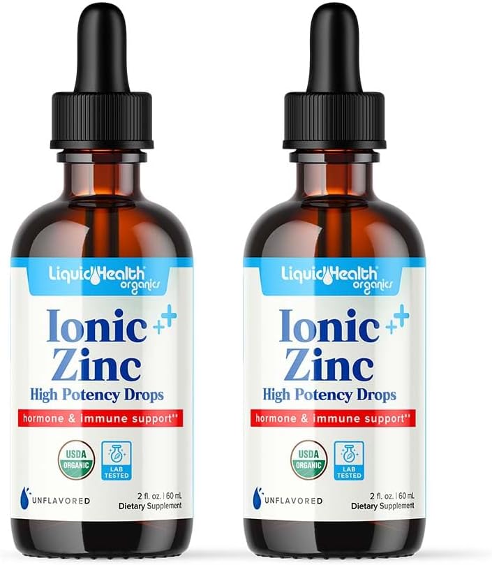 LiquirdhealTH USDA Organic Ionic Tinggi Potency Drops - Trace Mineral Liquid Vitamin Suplemen untuk Dewasa, Anak-anak - Imune & Digetical Dukungan, Skin & Weund Health - USA Dibuat, Vegan, Non-GMO (2 Pack)
