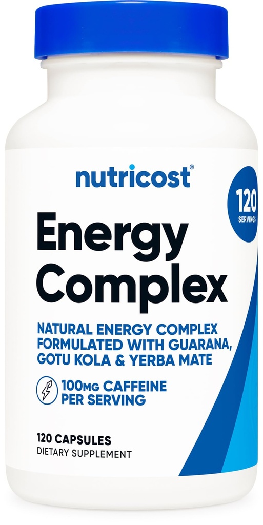 Nutricost Natural Energy Pil Kompleks 120 Capsules, 100mg Caffeine - Gluten Free - Non-GMO