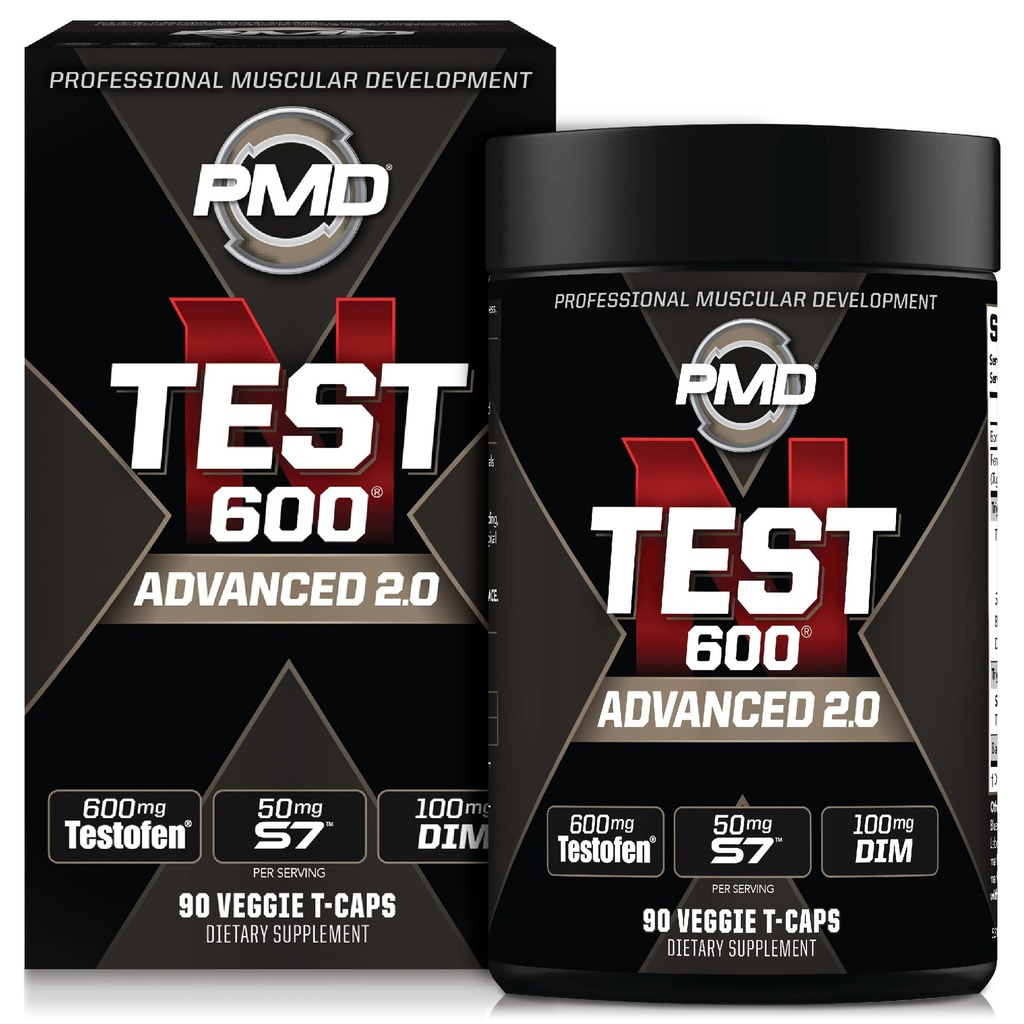 PMD Sports N-Test 600 Advanced Nitric Oxide Booster for Men - with Clinically Studied Tethofen - Lean Muscle and Power Gains with Estrogen Suppression (90 Veggie -Caps)