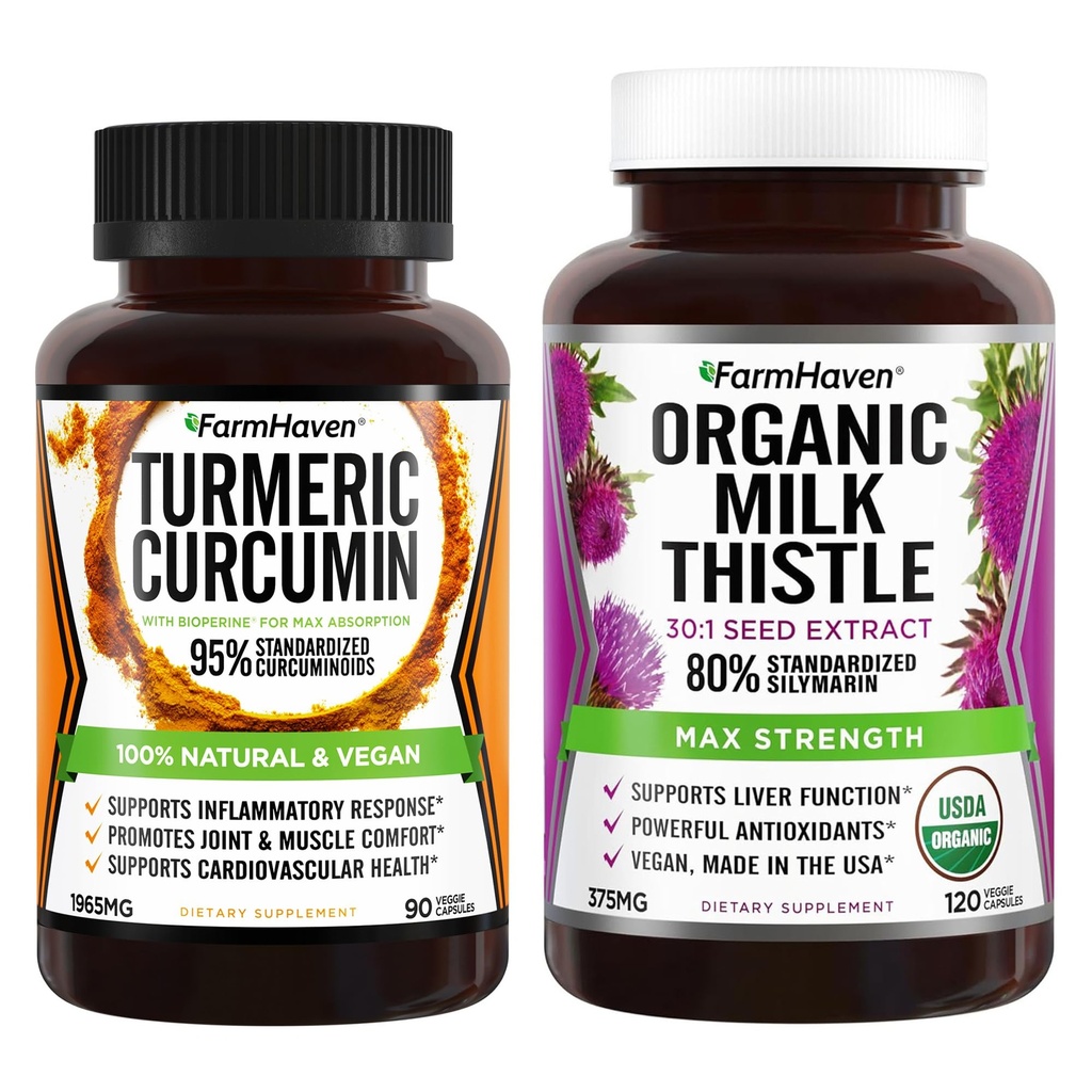 FarmHaven Milk Thistle 120 Capsules dan Turmeric Curcumin 90 Capsules