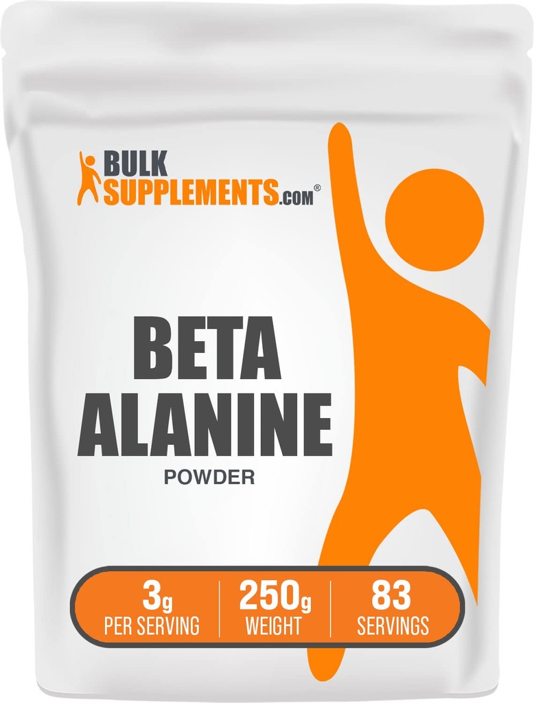 BulkSuplements.com Beta Alanine Powder - Beta-Alanine Suplemen, Pre- Workout Suplemen - Bebas Rasa & Gluten, 3g per Serving, 250g (8.8 oz) (Paket 1)