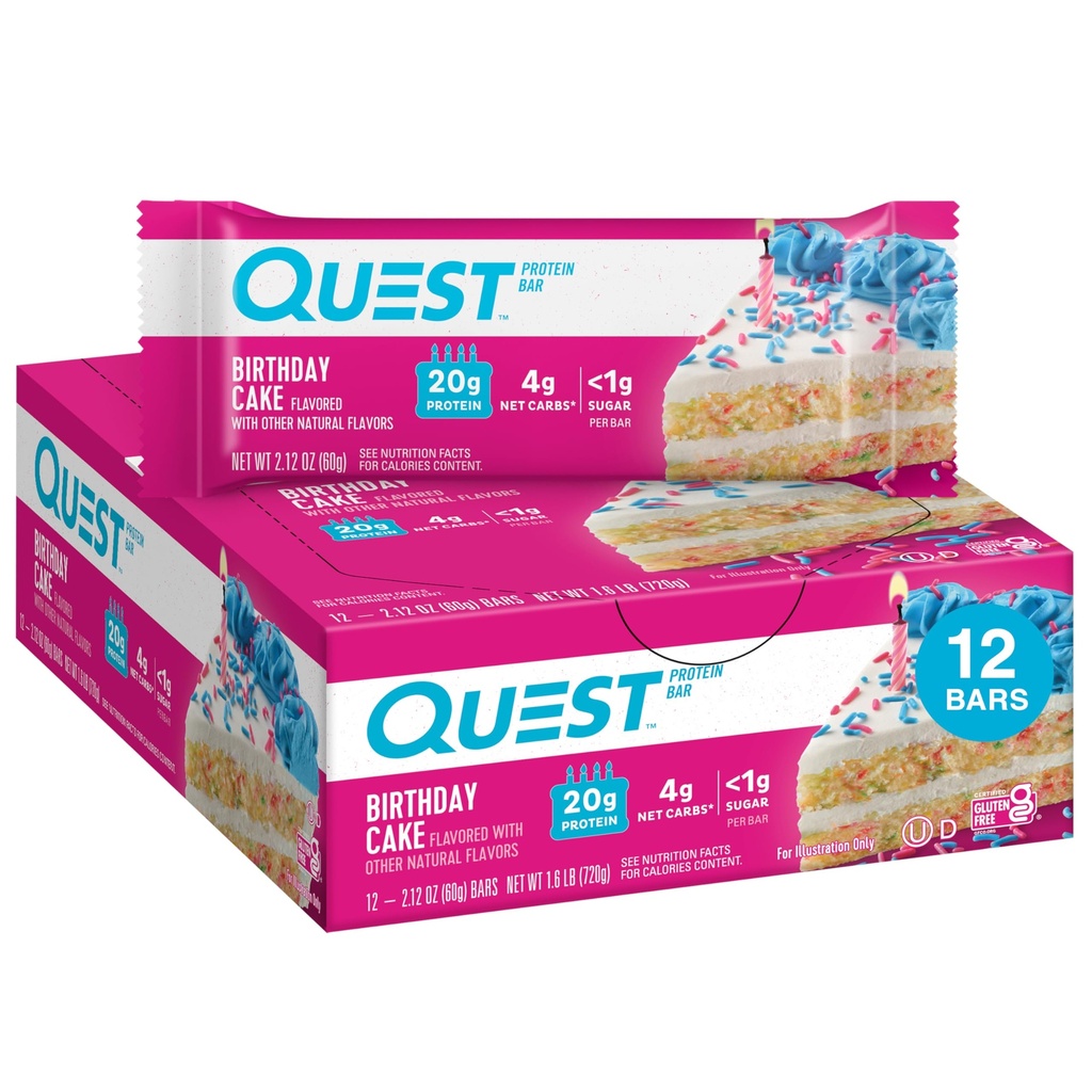 Quest Nutrection Cake Protein Bars, 20g Protein, 1g Sugar, 4g Net Carbs, Gluten Free, Keto Friendly, 12 Count