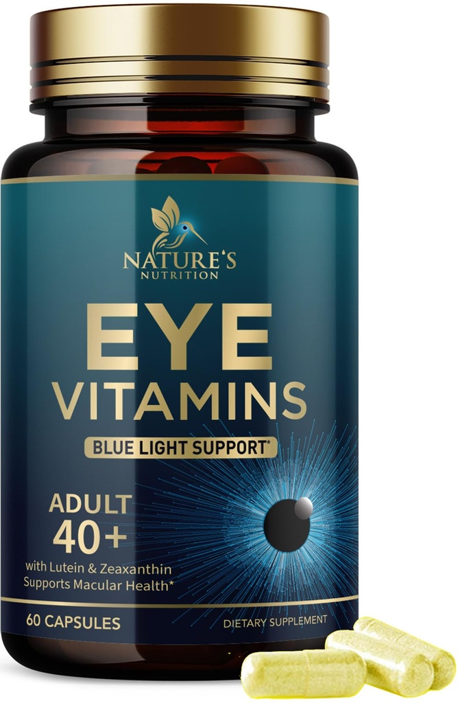 Tambahan Eye Vitamin - Advanced Eye Care Vitamin with Lutein, Zinc, Vitamin C, E, Alaxanthin & Mineral - Vision Multivitamin for Macular Health & Dry Eyes, Vegan, Bottoms in USA - 60 Capsules