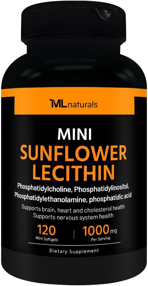 ML Lecythin Little Sunflower 1000 mg 120 Softgels, Easy to Swallow, Supports Brain Health. GMO N-, NSF- Sertifikasi & cGMP- Compliant