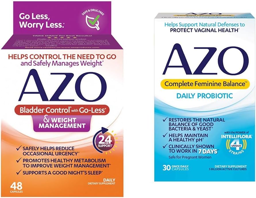 AZO Bladder Control dengan Go-Less ® & Weight Management Dietary Supplement & Complete Feminine Balance Balance for Women, Clinically Proven to Help Protect