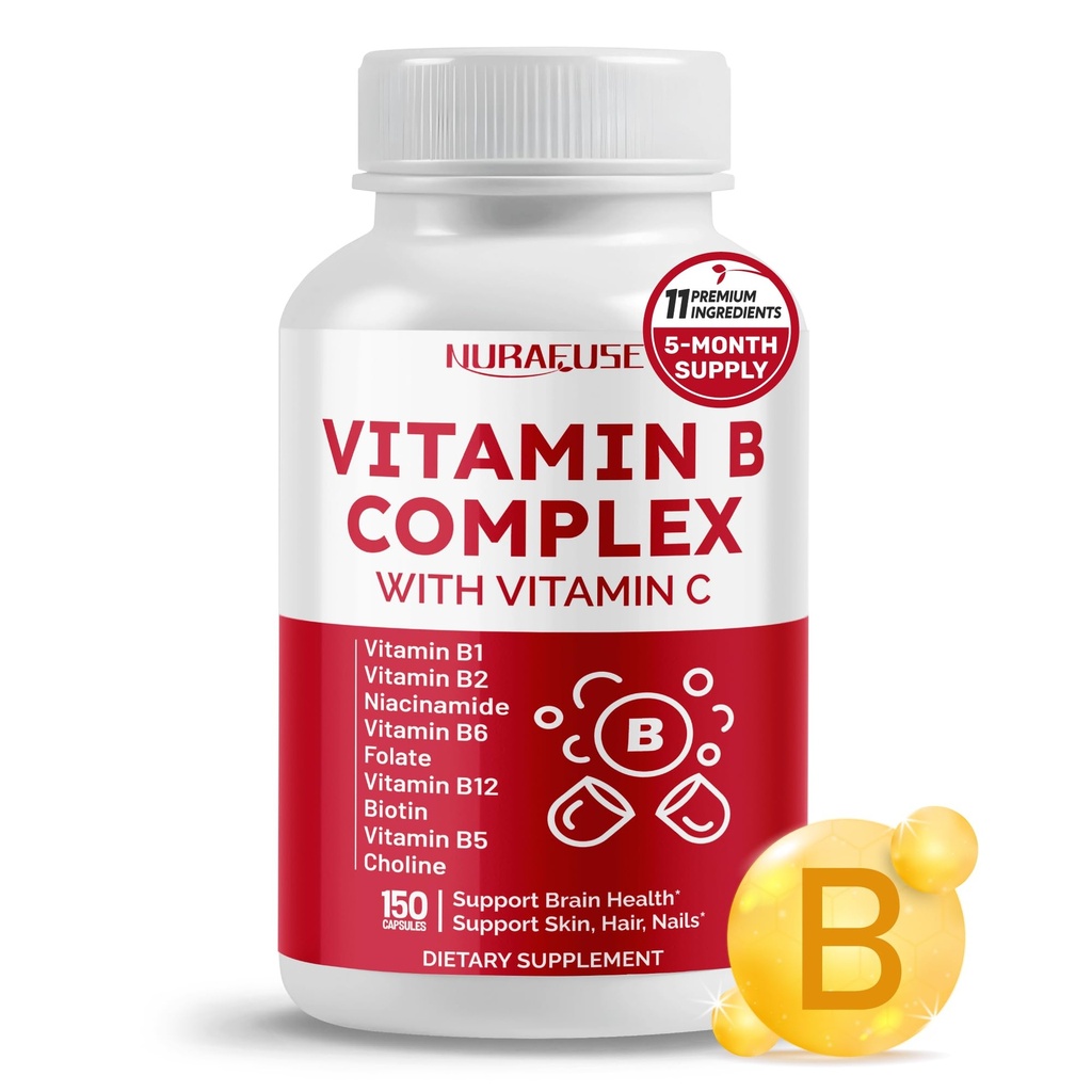 Vitamin B Kompleks Vitamin B1, B2, 6,9.12 Niasin, dengan Vitamin C - Dukung Tingkat Kesehatan Otak, Energi, Skin, Rambut, dan Nails - Dibuat dan Diuji di Amerika Serikat
