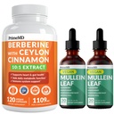 21-in- 1 Suplemen Berberine dengan Ceylon Cinnamon Chromium, Bitter Melon and Green Tea Extract (120) & 5-1 Mullein Drops for Lungs and Respiratory Lung Health & Bronchial Dukungan (60 Pelayan)