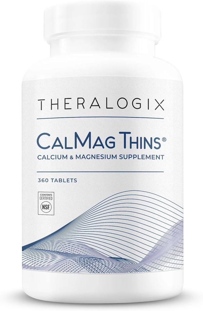 Theralogix CalMag Thins Calcium & Magnesium Suplemen Dukungan Bone untuk Perempuan & Men - Berisi 200 mg Calcium dan 50 mg Magnesium - NSF Disertifikasi - 360 Tablet