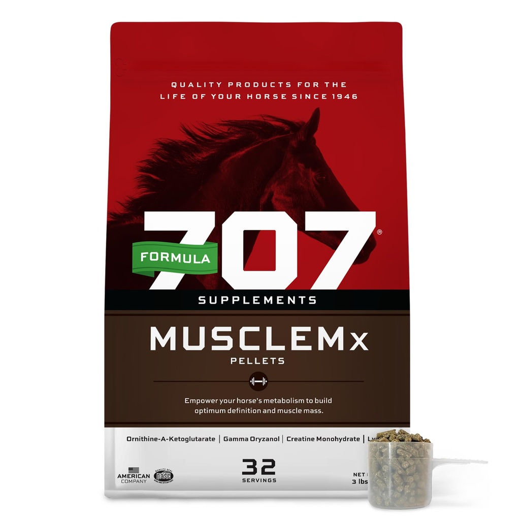 Formula 707 MuscleMx Equine Supplement, 3lb Bag - menyelaraskan dukungan dan Muscle Builder untuk Kuda dengan Lysine, Gamma Oryzanol, Creaktine & OKG