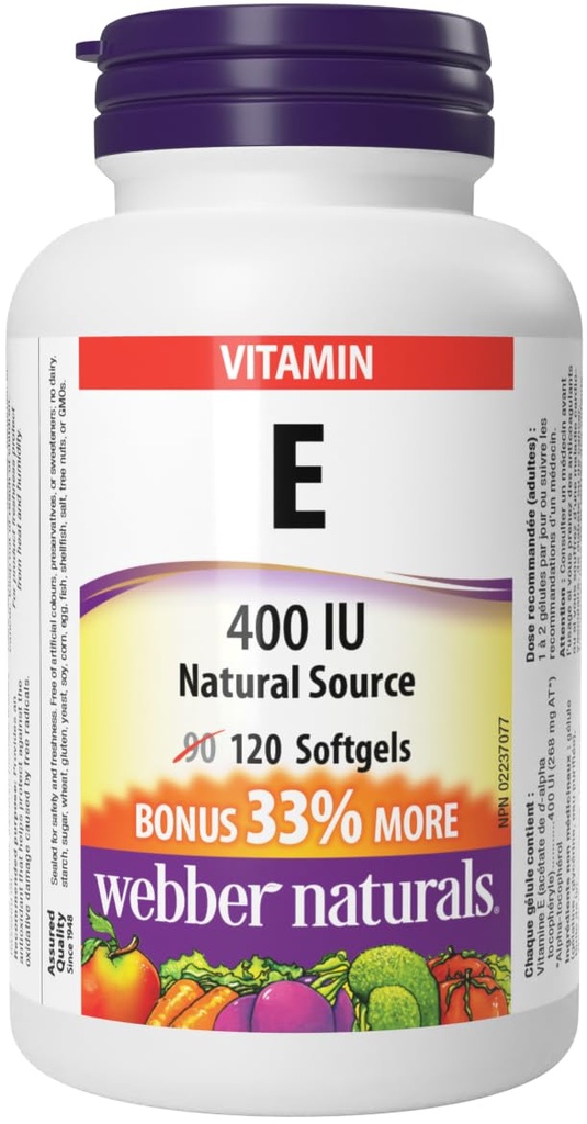 Webber Vitamin E Natural Softgel, 400 IU-120 Softgels