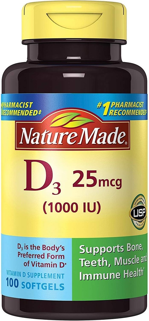 Nature Made Vit D-3 100lu, 100 CT (Paket 3)