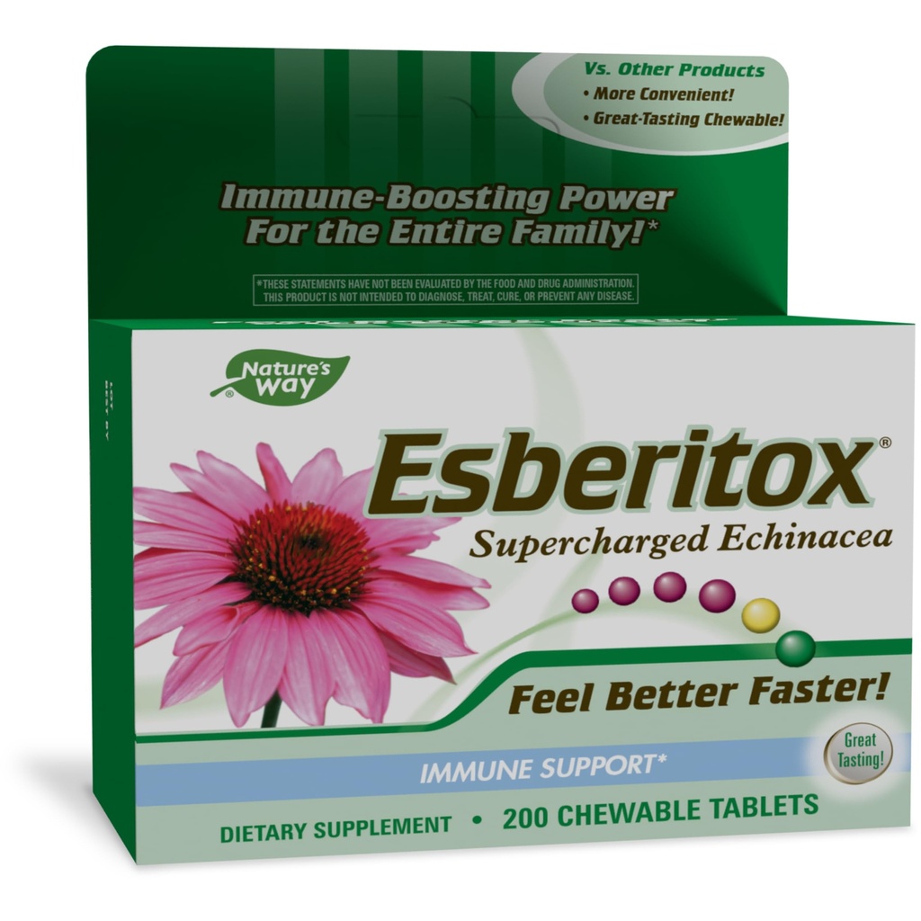 ESBERITOX Supercharged Echinacea - Dukungan Ammune - Suplemen Herbal - Root Wild Indigo - Ungu Coneflower - dibuat di Jerman - 200 Tablet