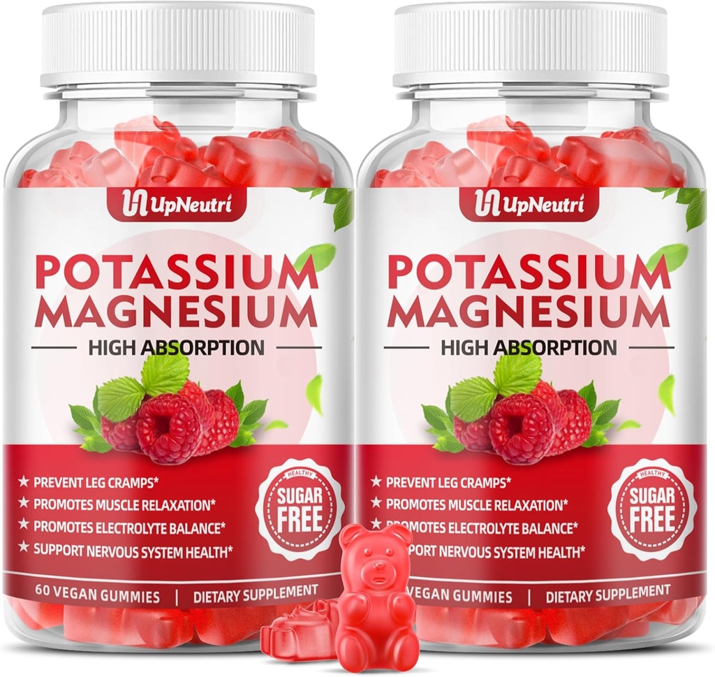 Potasium Magnesium Summies for Dewasa Anak-Anak, Sugar- Free Potasium Gummies Mendukung Kram & Muscle & Kesehatan Ammune, Absorpsi Tinggi Magnesium Raspberry 120 Cts