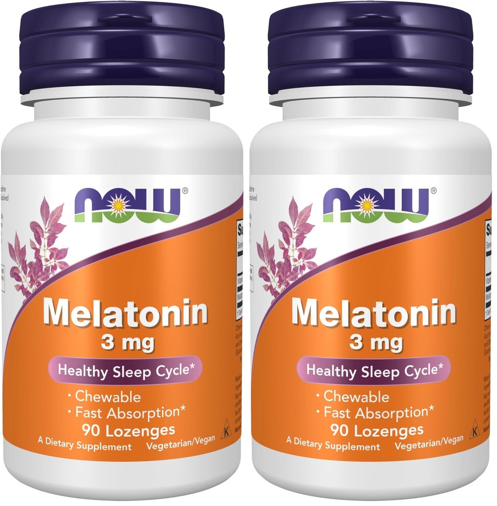 Suplemen SEKARANG, Melonatin 3 mg, Pembesar Radikal Bebas *, Siklus Tidur Sehat *, 90 Lozenges (Paket 2)