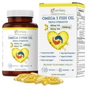 Omega 3 Triple Power EPA DHA Tambahan - 2500mg Lemon Flavored Burpless Fish Oil - Potency Tinggi 900mg EPA 600mg DHA Supports Circulation, Brain, Heart, Eye, Skin, Bone & Joints - 120 Softgels